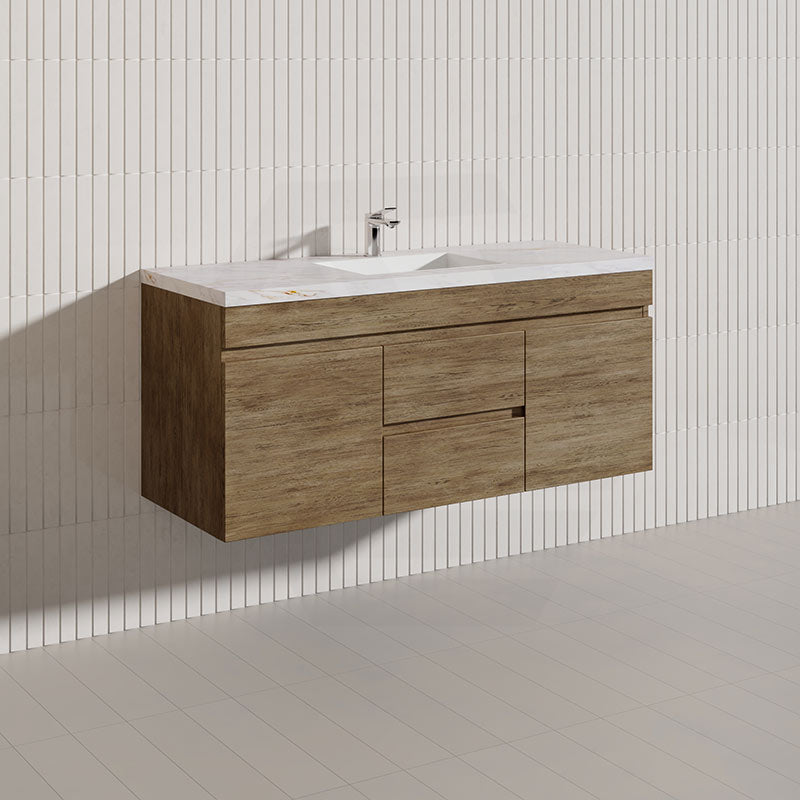 Lukka Camden Modern 1200mm Wall Hung Vanity E0 MDF Wood Grain PVC Film Cabinet with Middle Drawers In Various Colours