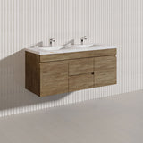 Lukka Camden Modern 1200mm Wall Hung Vanity E0 MDF Wood Grain PVC Film Cabinet with Middle Drawers In Various Colours