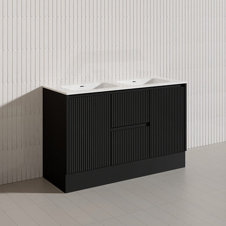Lukka Crete Modern 1200mm Matt Black/White Freestanding Vanity Single/Double Bowls PVC Board Linear Surface