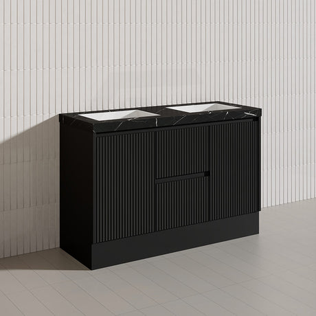 Lukka Crete Modern 1200mm Matt Black/White Freestanding Vanity Single/Double Bowls PVC Board Linear Surface