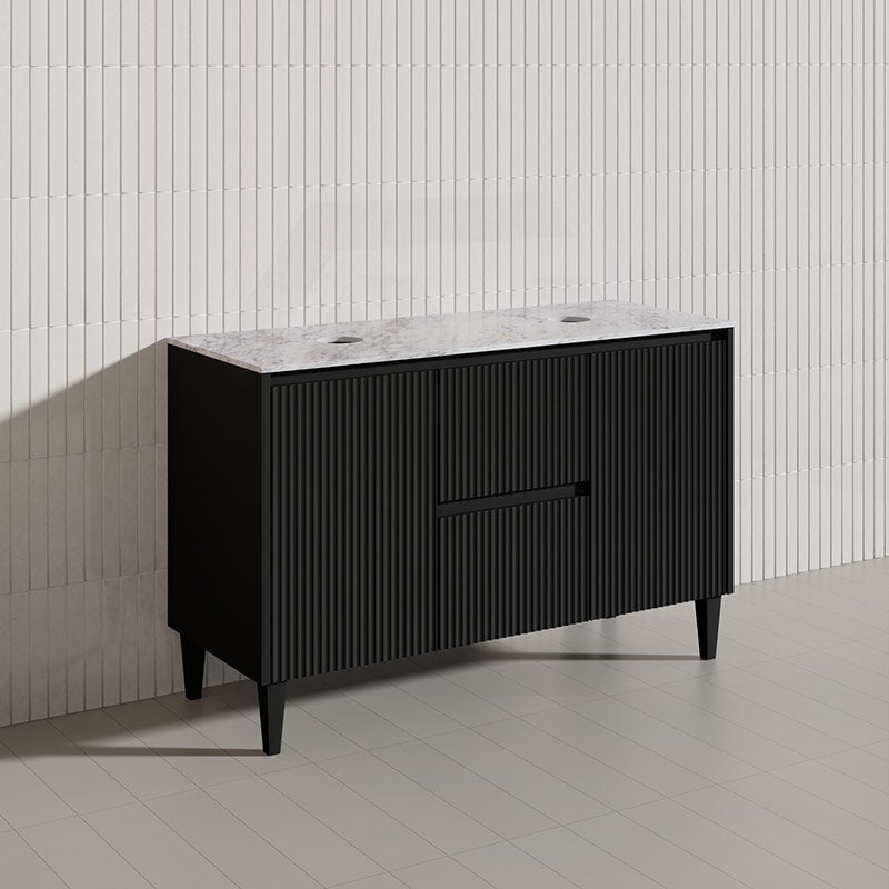 Lukka Crete Modern 1200mm Matt Black/White Freestanding Vanity Single/Double Bowls PVC Board Linear Surface