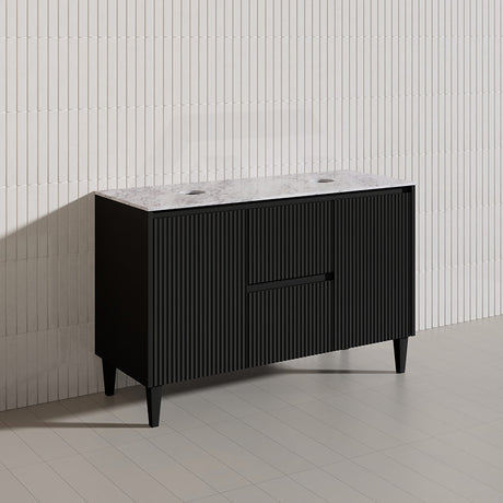 Lukka Crete Modern 1200mm Matt Black/White Freestanding Vanity Single/Double Bowls PVC Board Linear Surface