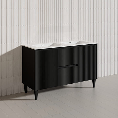 Lukka Crete Modern 1200mm Matt Black/White Freestanding Vanity Single/Double Bowls PVC Board Linear Surface