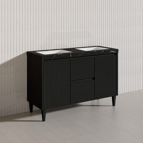 Lukka Crete Modern 1200mm Matt Black/White Freestanding Vanity Single/Double Bowls PVC Board Linear Surface