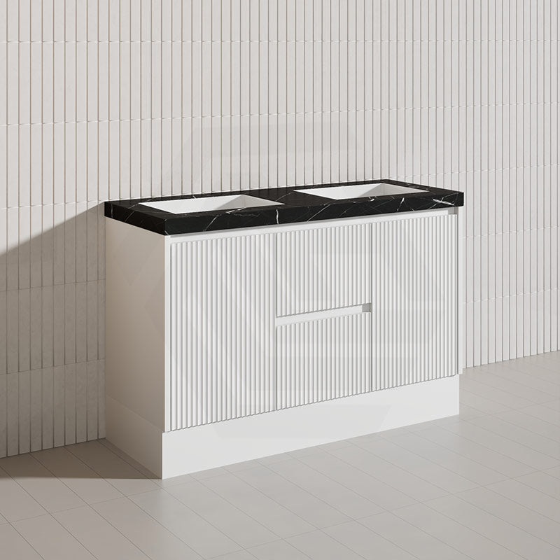 Lukka Crete Modern 1200mm Matt Black/White Freestanding Vanity Single/Double Bowls PVC Board Linear Surface
