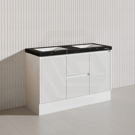 Lukka Crete Modern 1200mm Matt Black/White Freestanding Vanity Single/Double Bowls PVC Board Linear Surface