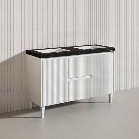 Lukka Crete Modern 1200mm Matt Black/White Freestanding Vanity Single/Double Bowls PVC Board Linear Surface