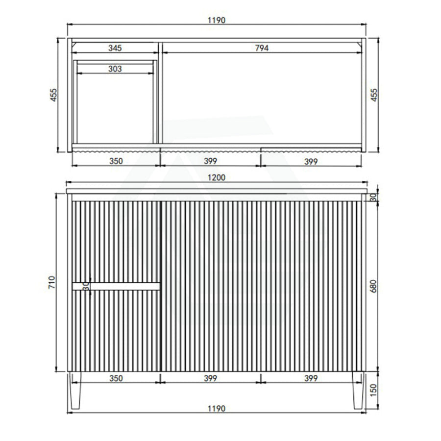Lukka Crete Modern 600-1500mm Matt Black/White Freestanding Vanity with Legs PVC Board Linear Surface