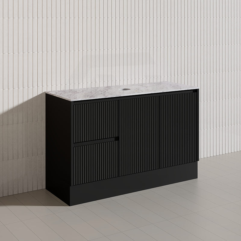 Lukka Crete Modern 1200mm Matt Black/White Freestanding Vanity Single/Double Bowls PVC Board Linear Surface