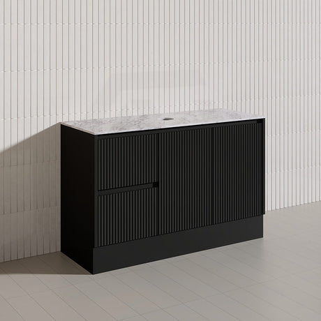 Lukka Crete Modern 1200mm Matt Black/White Freestanding Vanity Single/Double Bowls PVC Board Linear Surface