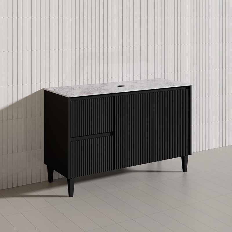 Lukka Crete Modern 1200mm Matt Black/White Freestanding Vanity Single/Double Bowls PVC Board Linear Surface