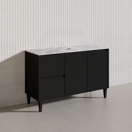 Lukka Crete Modern 1200mm Matt Black/White Freestanding Vanity Single/Double Bowls PVC Board Linear Surface