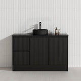 Lukka Crete Modern 600-1500mm Matt Black/White Freestanding Vanity with Kickboard PVC Board Linear Surface