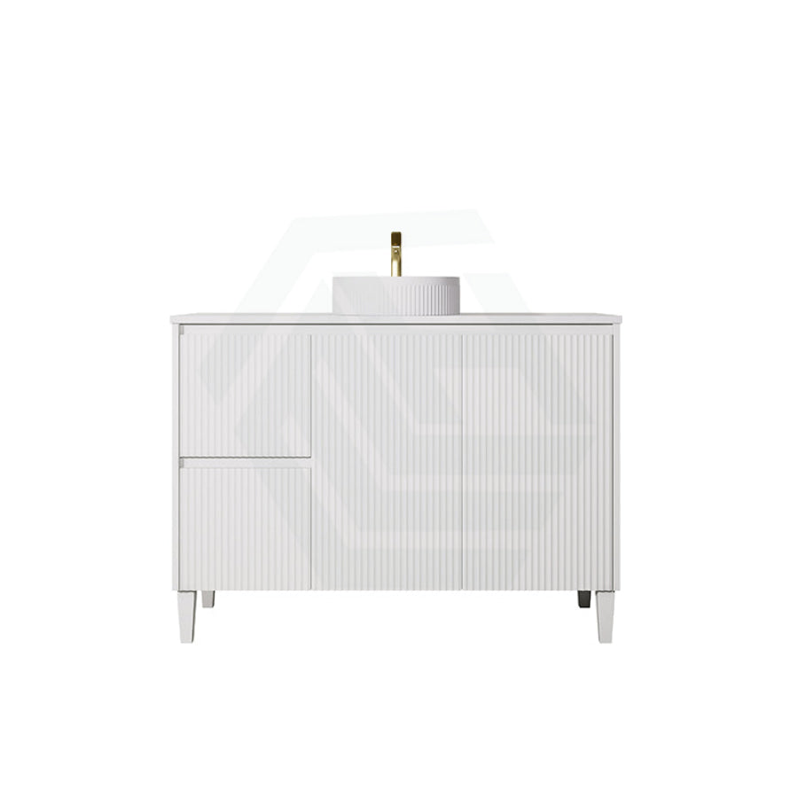 Lukka Crete Modern 600-1500mm Matt Black/White Freestanding Vanity with Legs PVC Board Linear Surface