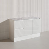 Lukka Crete Modern 1200mm Matt Black/White Freestanding Vanity Single/Double Bowls PVC Board Linear Surface