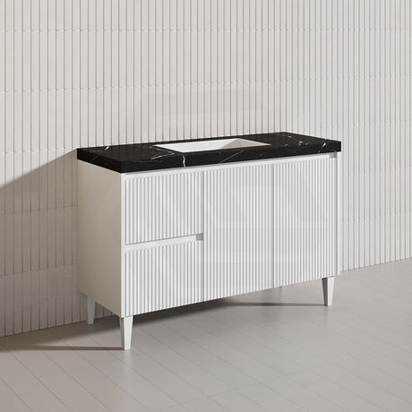 Lukka Crete Modern 1200mm Matt Black/White Freestanding Vanity Single/Double Bowls PVC Board Linear Surface