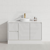 Lukka Crete Modern 600-1500mm Matt Black/White Freestanding Vanity with Kickboard PVC Board Linear Surface
