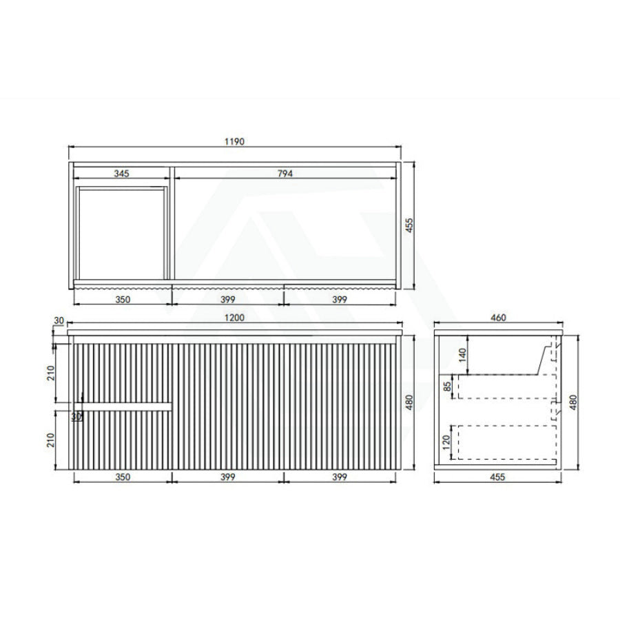 600-1500mm Lukka Crete Wall Hung Bathroom Fluted Vanity Matt White/Black PVC Board Cabinet ONLY & Ceramic Top Available