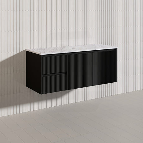 1200mm Lukka Crete Wall Hung Bathroom Fluted Vanity Matt White/Black PVC Board Single/Double Bowls Available