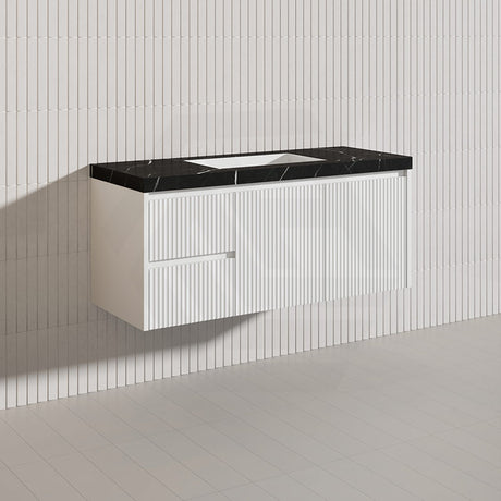 1200mm Lukka Crete Wall Hung Bathroom Fluted Vanity Matt White/Black PVC Board Single/Double Bowls Available