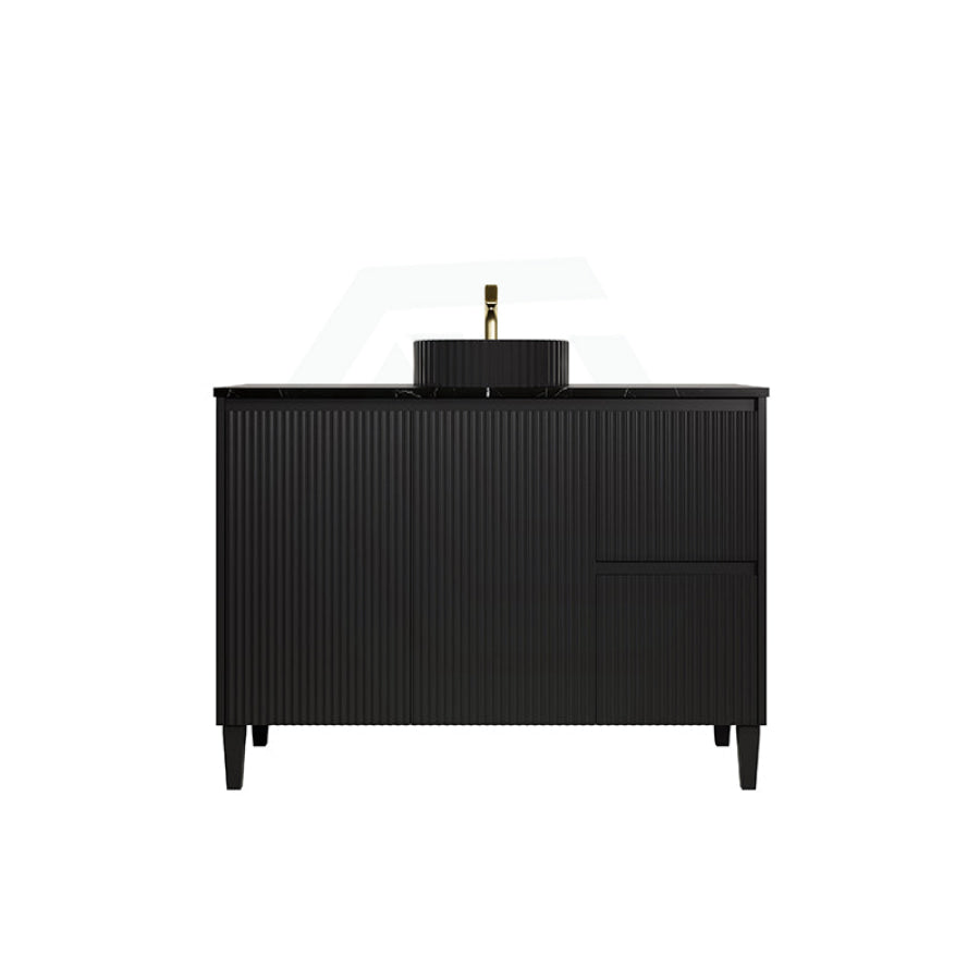 Lukka Crete Modern 600-1500mm Matt Black/White Freestanding Vanity with Legs PVC Board Linear Surface