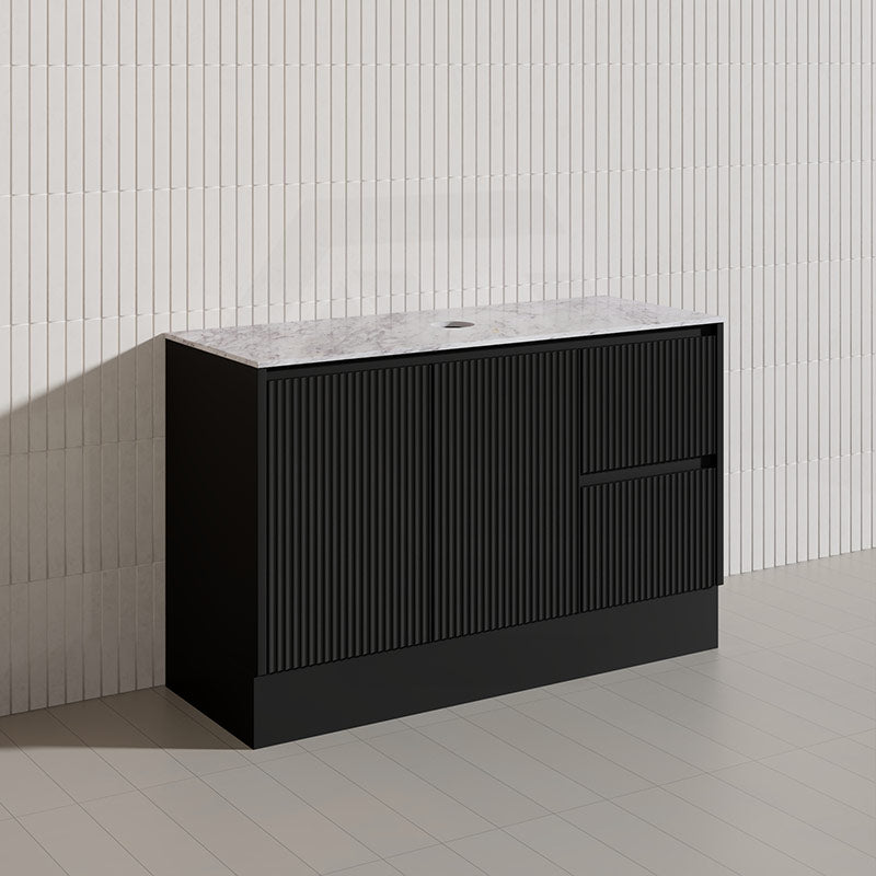 Lukka Crete Modern 1200mm Matt Black/White Freestanding Vanity Single/Double Bowls PVC Board Linear Surface