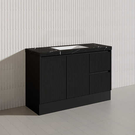 Lukka Crete Modern 1200mm Matt Black/White Freestanding Vanity Single/Double Bowls PVC Board Linear Surface