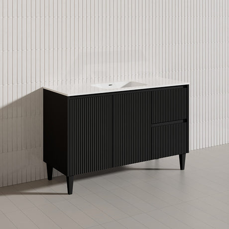 Lukka Crete Modern 1200mm Matt Black/White Freestanding Vanity Single/Double Bowls PVC Board Linear Surface