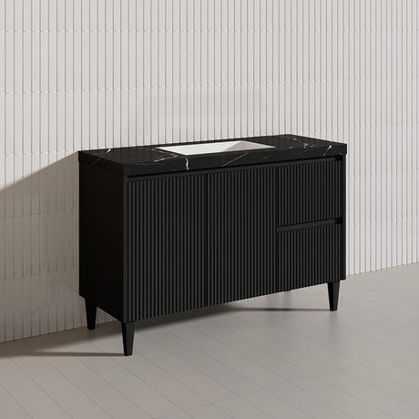 Lukka Crete Modern 1200mm Matt Black/White Freestanding Vanity Single/Double Bowls PVC Board Linear Surface