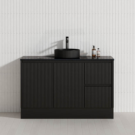 Lukka Crete Modern 600-1500mm Matt Black/White Freestanding Vanity with Kickboard PVC Board Linear Surface