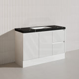 Lukka Crete Modern 1200mm Matt Black/White Freestanding Vanity Single/Double Bowls PVC Board Linear Surface