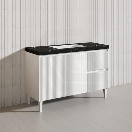 Lukka Crete Modern 1200mm Matt Black/White Freestanding Vanity Single/Double Bowls PVC Board Linear Surface