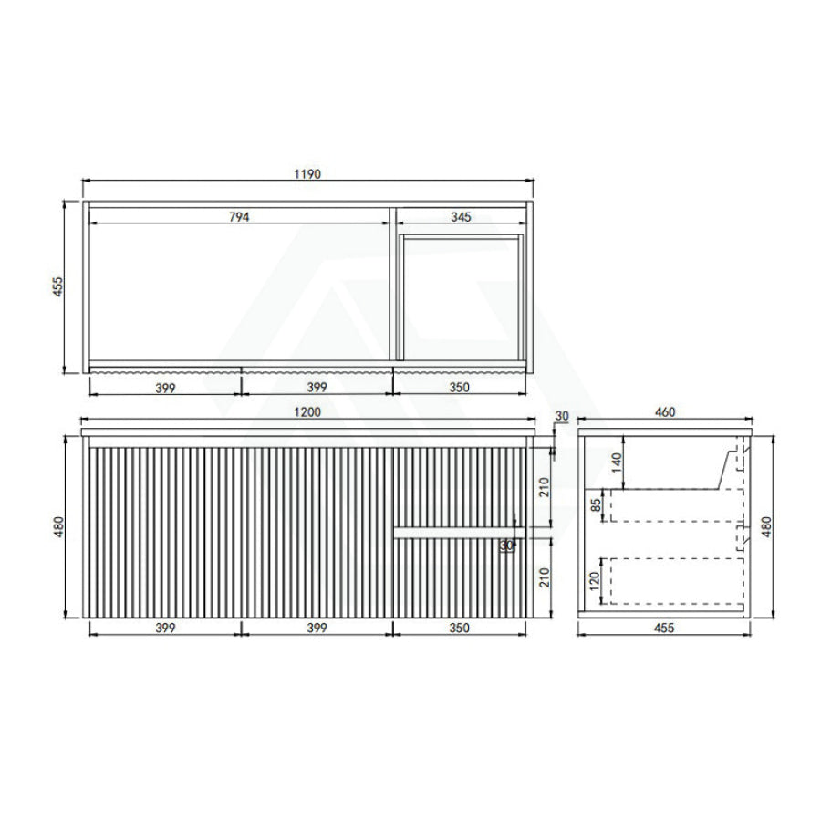 600-1500mm Lukka Crete Wall Hung Bathroom Fluted Vanity Matt White/Black PVC Board Cabinet ONLY & Ceramic Top Available