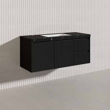 1200mm Lukka Crete Wall Hung Bathroom Fluted Vanity Matt White/Black PVC Board Single/Double Bowls Available