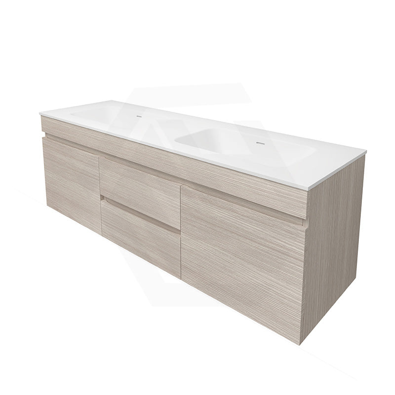 Lukka Camden Modern 1500mm Wall Hung Vanity E0 MDF Wood Grain PVC Film Cabinet with Middle Drawers In Various Colours