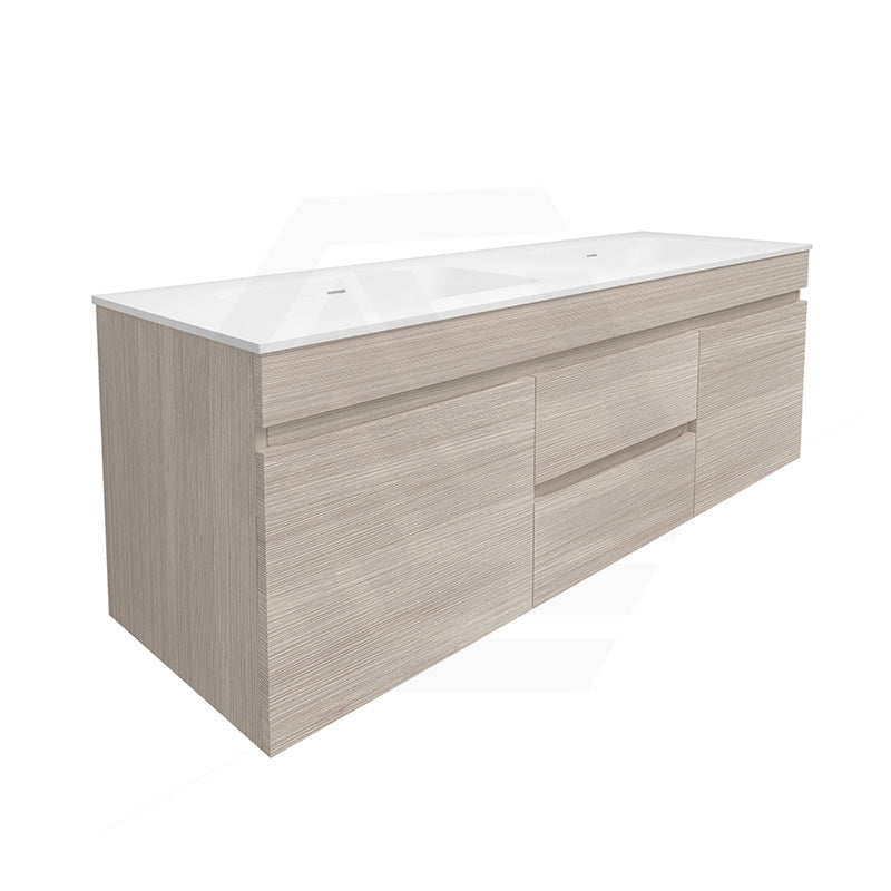 Lukka Camden Modern 1500mm Wall Hung Vanity E0 MDF Wood Grain PVC Film Cabinet with Middle Drawers In Various Colours