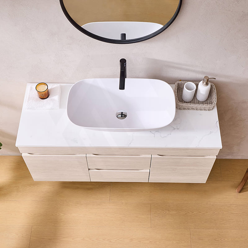 Lukka Camden Modern 1500mm Wall Hung Vanity E0 MDF Wood Grain PVC Film Cabinet with Middle Drawers In Various Colours