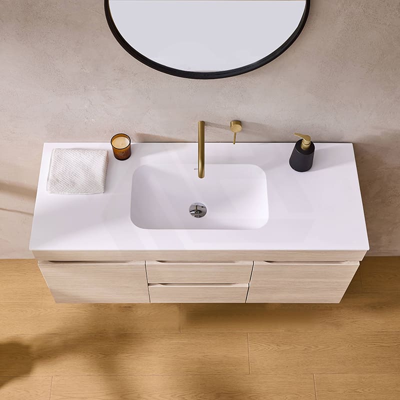 Lukka Camden Modern 1500mm Wall Hung Vanity E0 MDF Wood Grain PVC Film Cabinet with Middle Drawers In Various Colours