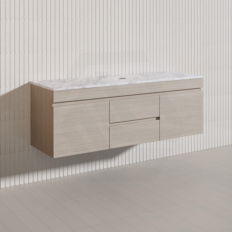 Lukka Camden Modern 1500mm Wall Hung Vanity E0 MDF Wood Grain PVC Film Cabinet with Middle Drawers In Various Colours