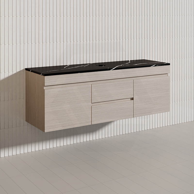 Lukka Camden Modern 1500mm Wall Hung Vanity E0 MDF Wood Grain PVC Film Cabinet with Middle Drawers In Various Colours