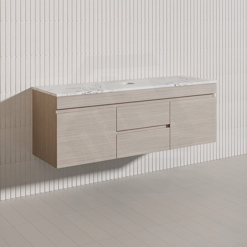 Lukka Camden Modern 1500mm Wall Hung Vanity E0 MDF Wood Grain PVC Film Cabinet with Middle Drawers In Various Colours