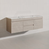 Lukka Camden Modern 1500mm Wall Hung Vanity E0 MDF Wood Grain PVC Film Cabinet with Middle Drawers In Various Colours