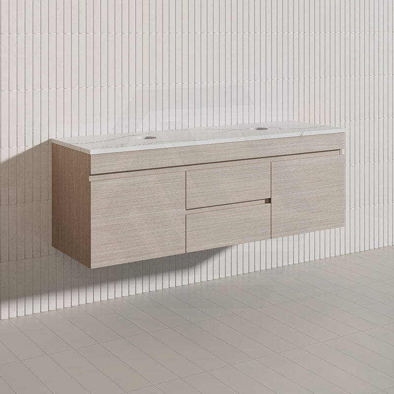 Lukka Camden Modern 1500mm Wall Hung Vanity E0 MDF Wood Grain PVC Film Cabinet with Middle Drawers In Various Colours