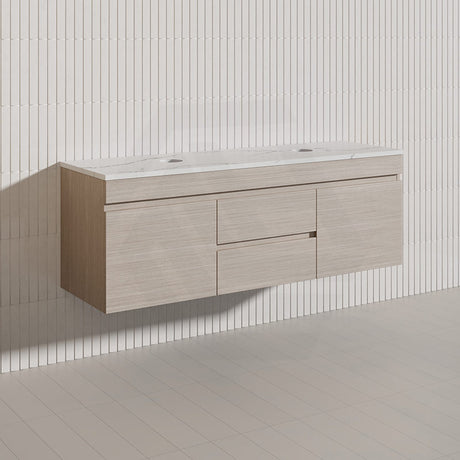 Lukka Camden Modern 1500mm Wall Hung Vanity E0 MDF Wood Grain PVC Film Cabinet with Middle Drawers In Various Colours