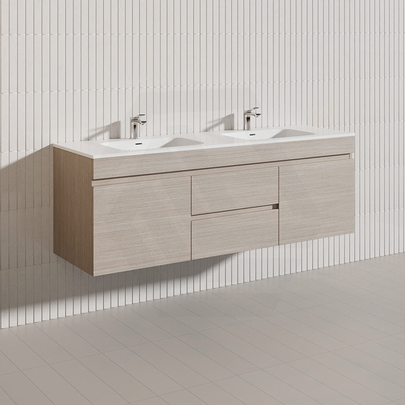 Lukka Camden Modern 1500mm Wall Hung Vanity E0 MDF Wood Grain PVC Film Cabinet with Middle Drawers In Various Colours