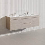 Lukka Camden Modern 1500mm Wall Hung Vanity E0 MDF Wood Grain PVC Film Cabinet with Middle Drawers In Various Colours