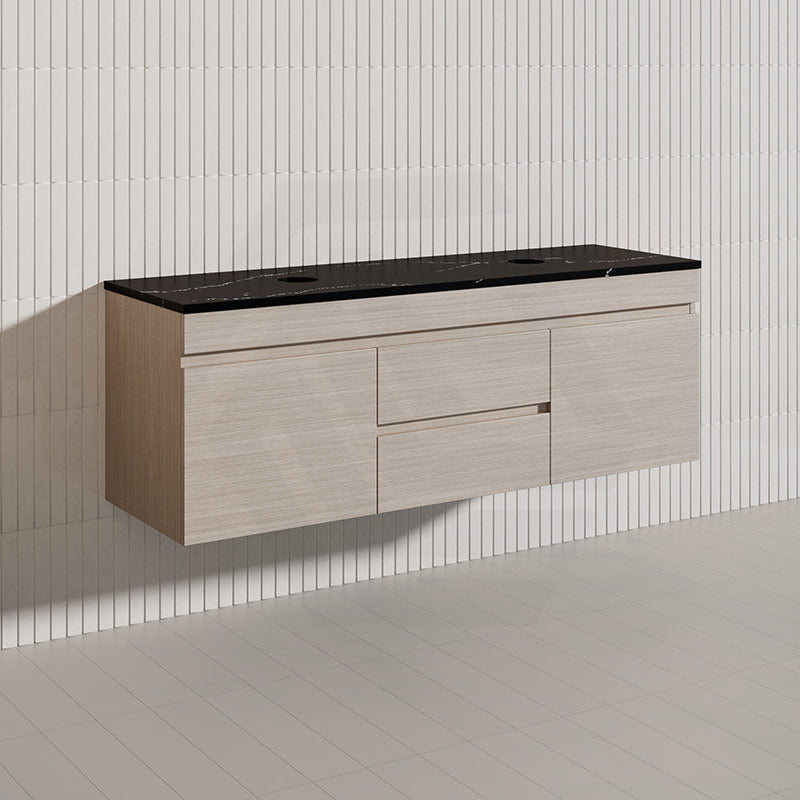 Lukka Camden Modern 1500mm Wall Hung Vanity E0 MDF Wood Grain PVC Film Cabinet with Middle Drawers In Various Colours