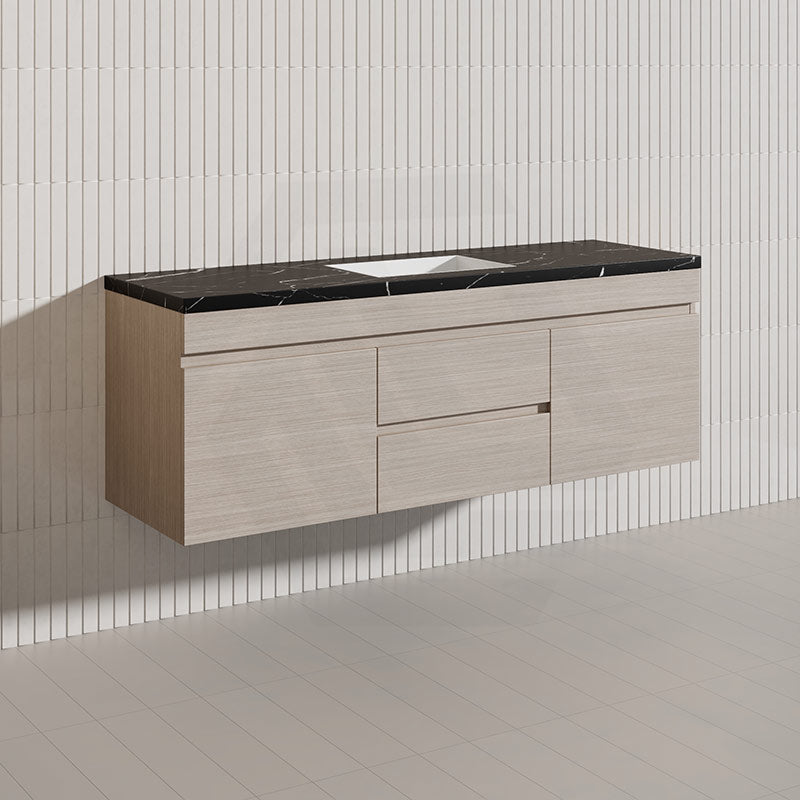 Lukka Camden Modern 1500mm Wall Hung Vanity E0 MDF Wood Grain PVC Film Cabinet with Middle Drawers In Various Colours