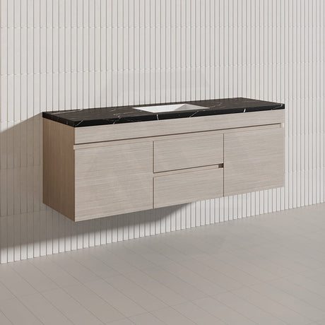Lukka Camden Modern 1500mm Wall Hung Vanity E0 MDF Wood Grain PVC Film Cabinet with Middle Drawers In Various Colours