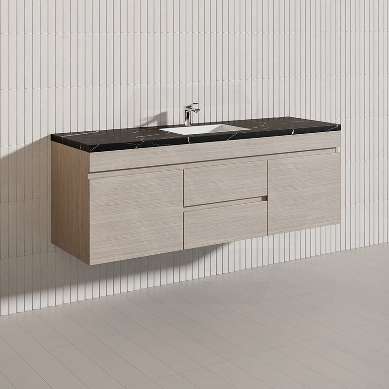 Lukka Camden Modern 1500mm Wall Hung Vanity E0 MDF Wood Grain PVC Film Cabinet with Middle Drawers In Various Colours